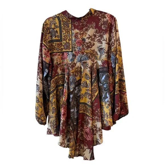 Chacha Vente Boho Paisley Tie Neck High Low Tunic Blouse Size M - Picture 3 of 16